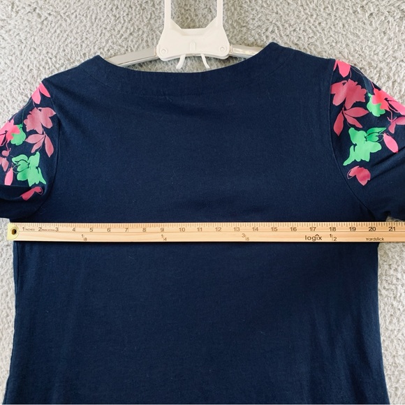 Liz Claiborne Women's Short‎ Sleeve Crew Neck Cotton T-Shirt Floral Print Navy L - Picture 10 of 11